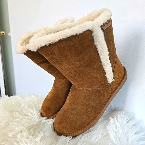 Minnetonka Mid Calf Winter Boots Suede Faux Fur Brown Slip On Women's Size 9 🌴✌ - Picture 7 of 8